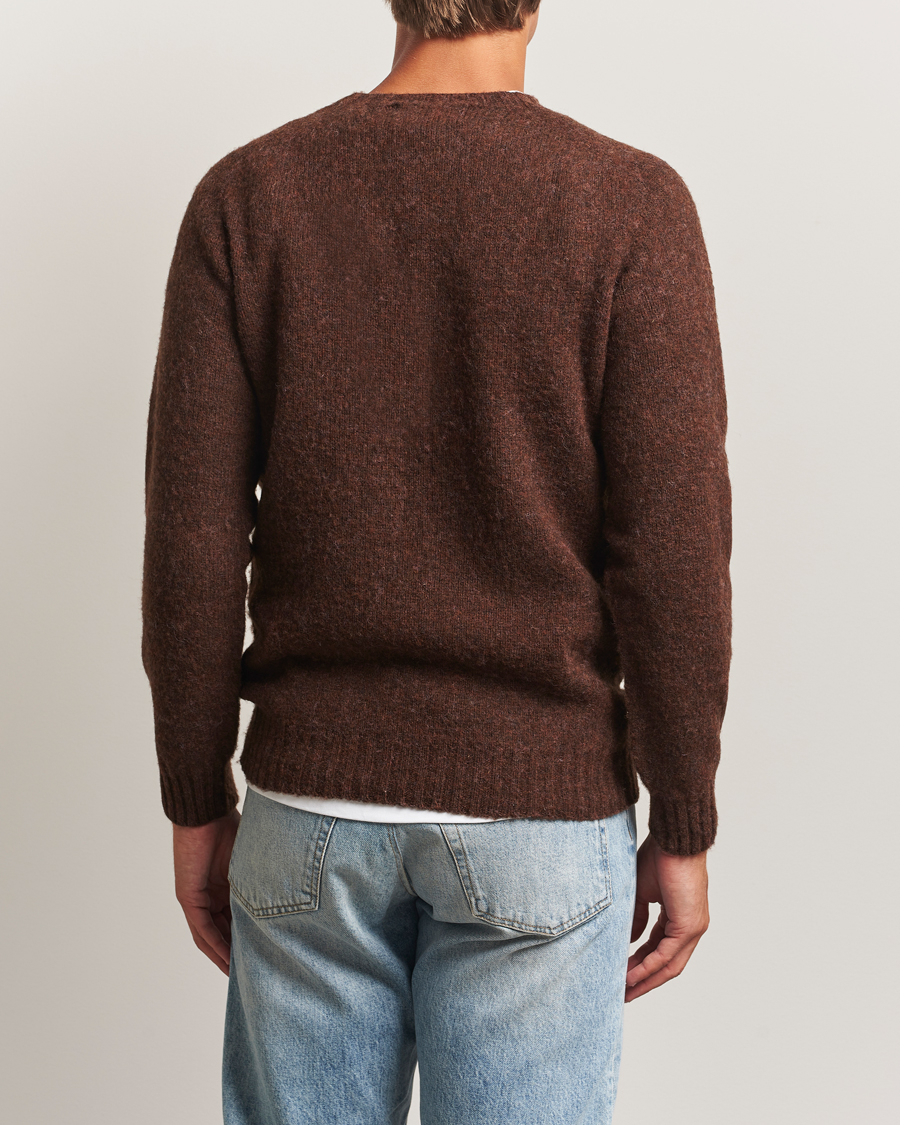 Herre | Gensere | Harley Of Scotland | Brushed Supersoft Lambswool Crewneck Marron