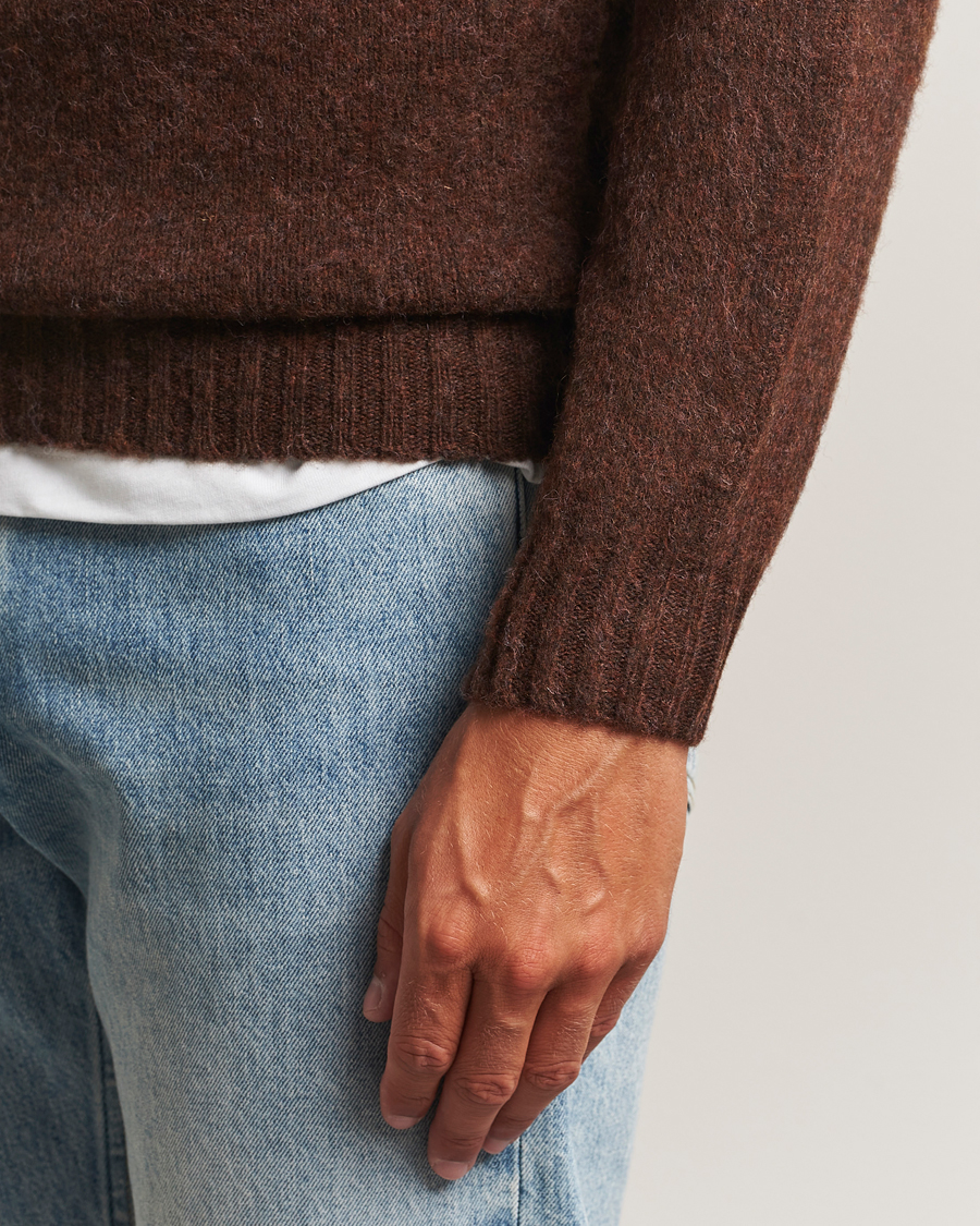 Herre | Gensere | Harley Of Scotland | Brushed Supersoft Lambswool Crewneck Marron
