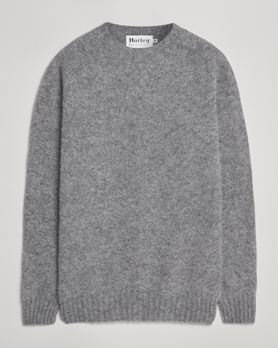 Herre | Gensere | Harley Of Scotland | Brushed Supersoft Lambswool Crewneck Mid Grey