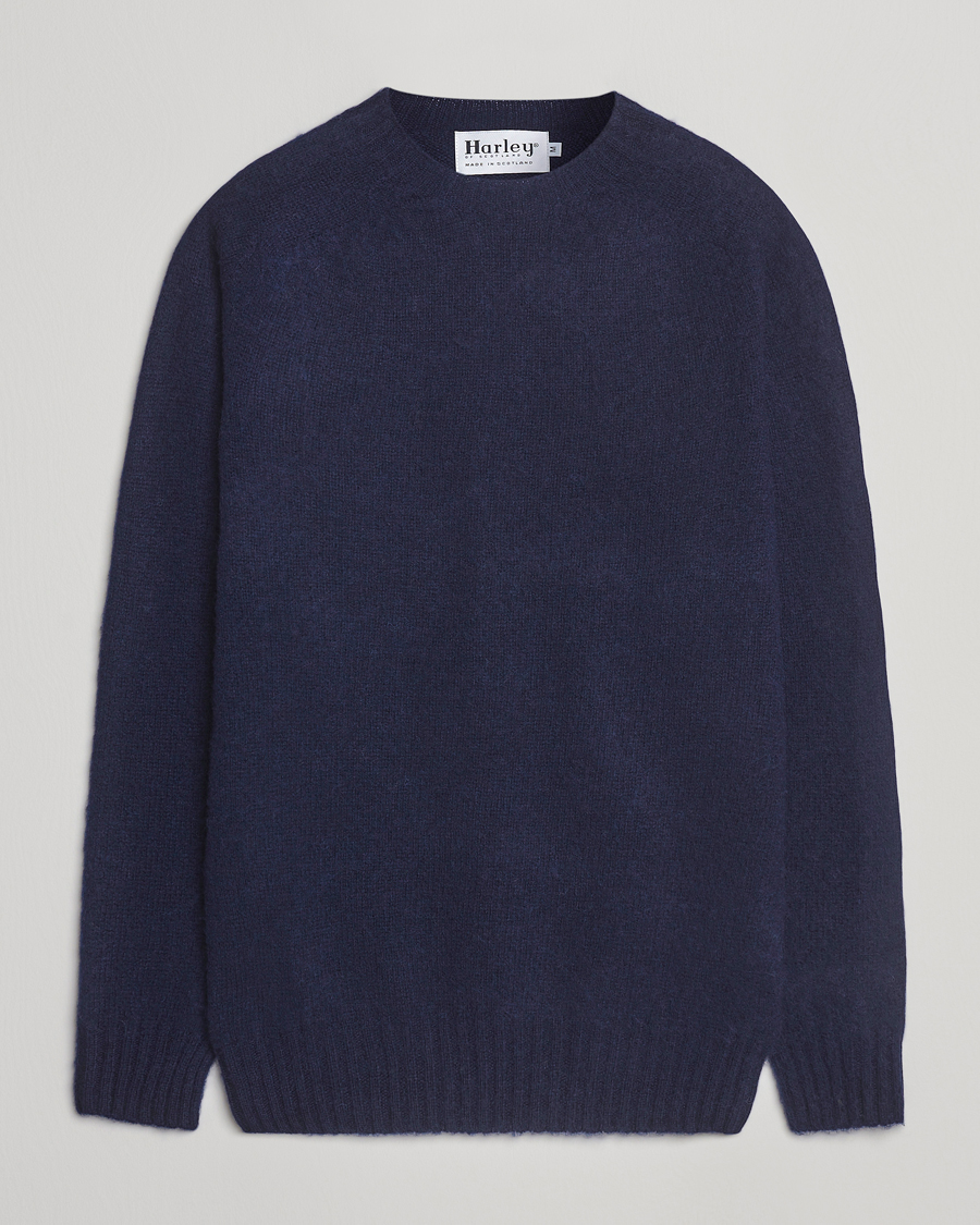 Herre | Gensere | Harley Of Scotland | Brushed Supersoft Lambswool Crewneck Navy