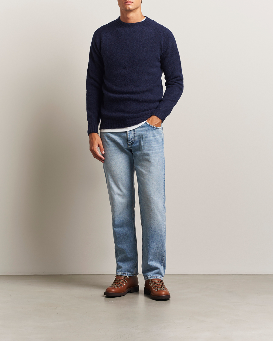 Herre | Gensere | Harley Of Scotland | Brushed Supersoft Lambswool Crewneck Navy