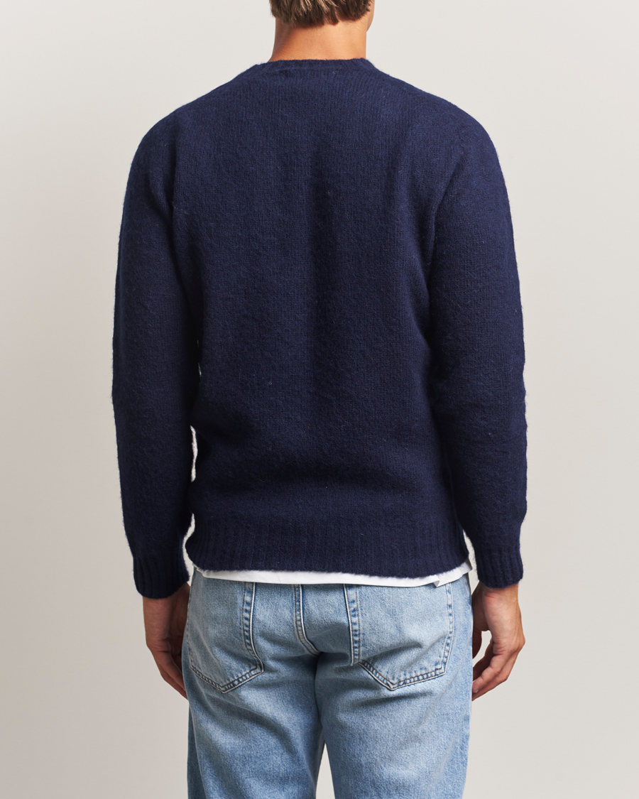 Herre | Gensere | Harley Of Scotland | Brushed Supersoft Lambswool Crewneck Navy