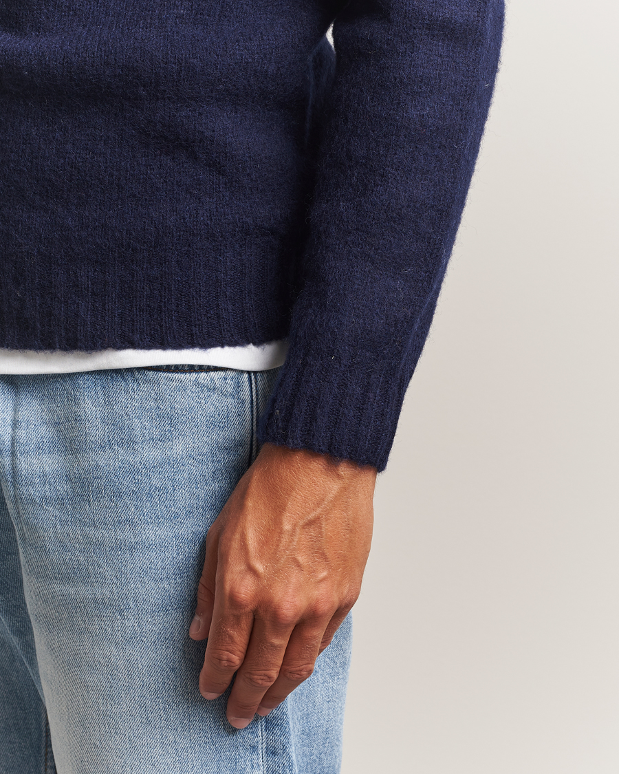 Herre | Gensere | Harley Of Scotland | Brushed Supersoft Lambswool Crewneck Navy