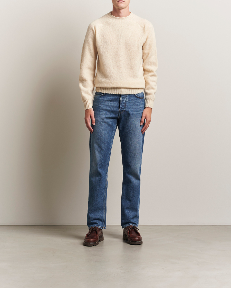 Herre | Gensere | Harley Of Scotland | Brushed Supersoft Lambswool Crewneck Vanilla