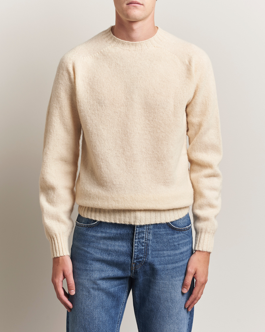 Herre | Gensere | Harley Of Scotland | Brushed Supersoft Lambswool Crewneck Vanilla