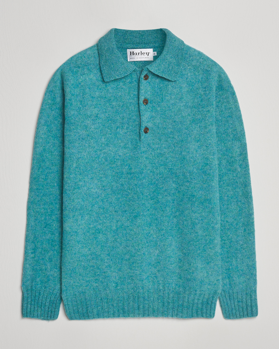 Herre | Gensere | Harley Of Scotland | Brushed Supersoft Lambswool Polo Hummingbird