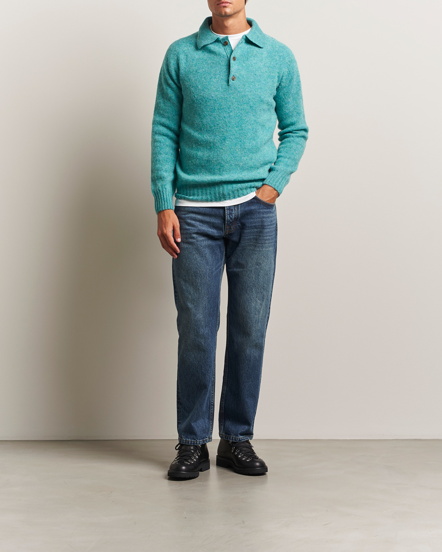 Herre | Gensere | Harley Of Scotland | Brushed Supersoft Lambswool Polo Hummingbird