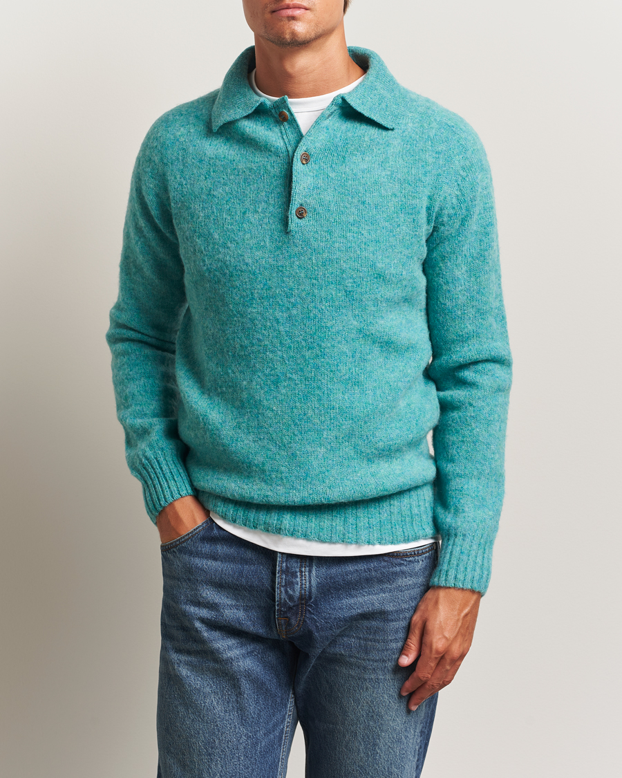 Herre | Gensere | Harley Of Scotland | Brushed Supersoft Lambswool Polo Hummingbird