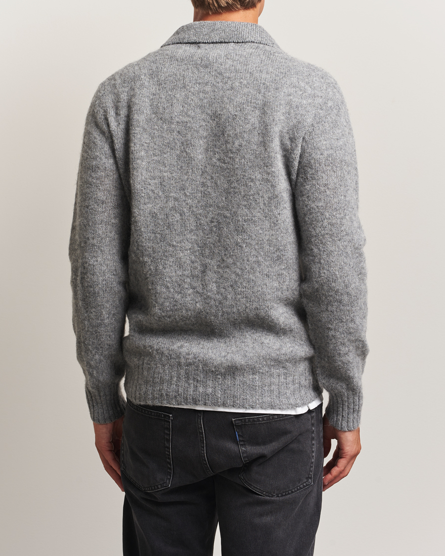 Herre | Gensere | Harley Of Scotland | Brushed Supersoft Lambswool Polo Mid Grey