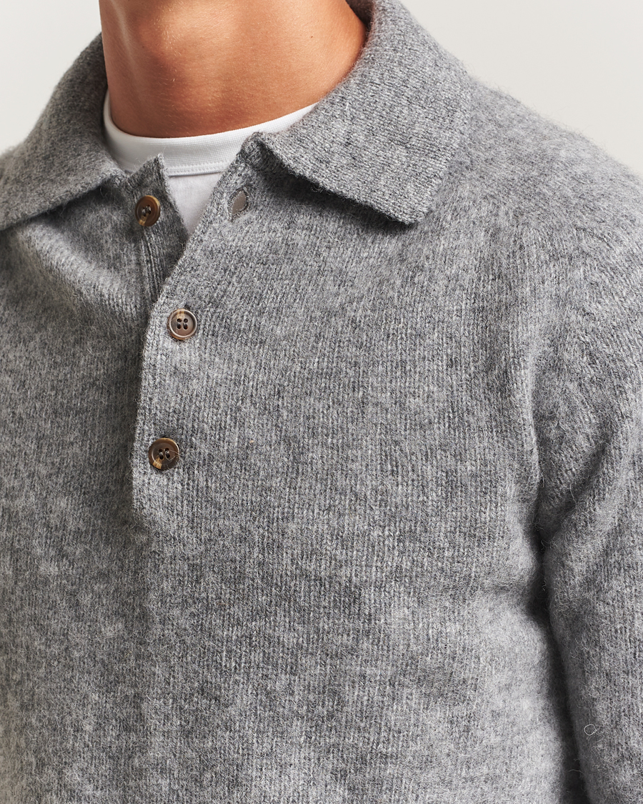 Herre | Gensere | Harley Of Scotland | Brushed Supersoft Lambswool Polo Mid Grey