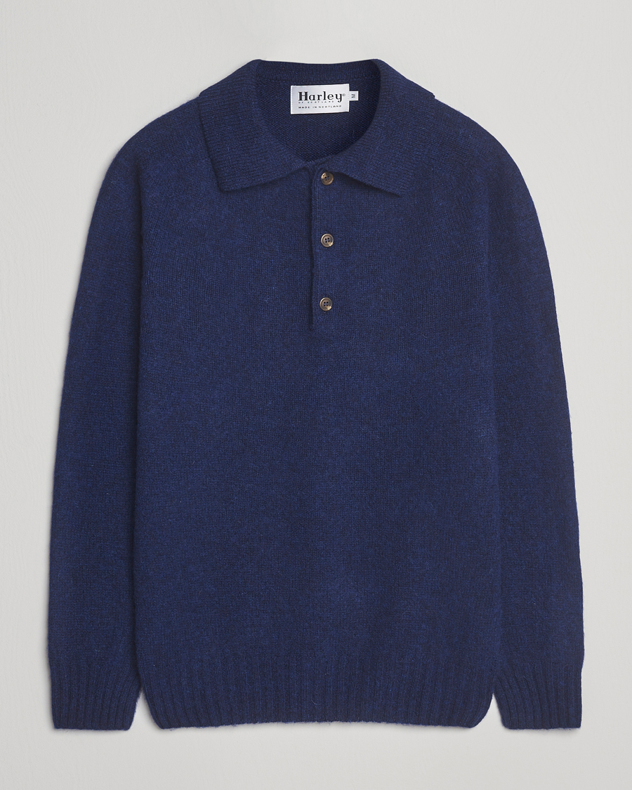 Herre | Gensere | Harley Of Scotland | Brushed Supersoft Lambswool Polo Nightsky