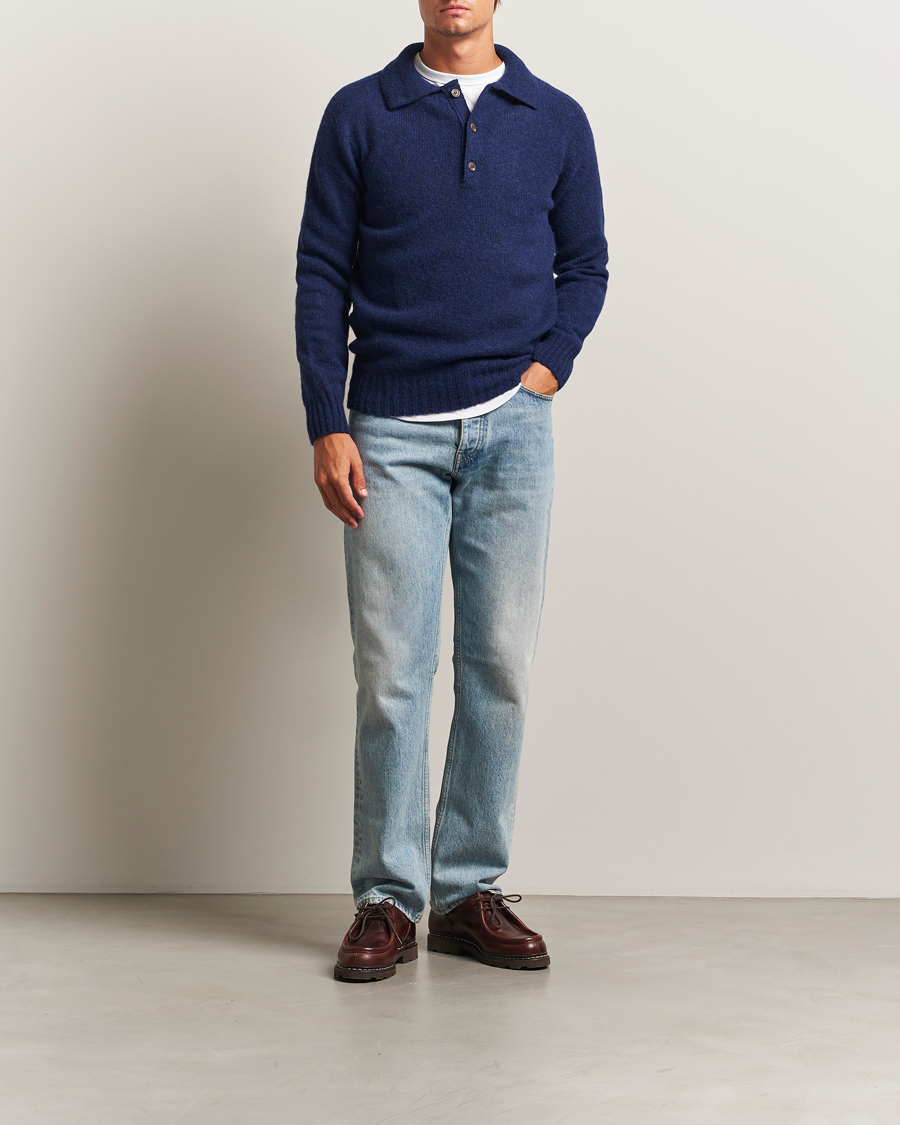 Herre | Gensere | Harley Of Scotland | Brushed Supersoft Lambswool Polo Nightsky