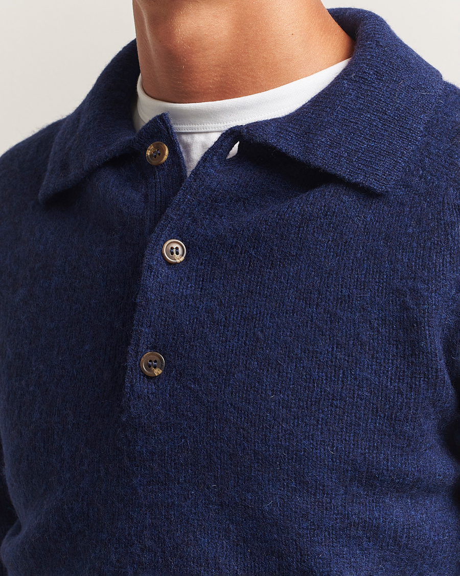 Herre | Gensere | Harley Of Scotland | Brushed Supersoft Lambswool Polo Nightsky