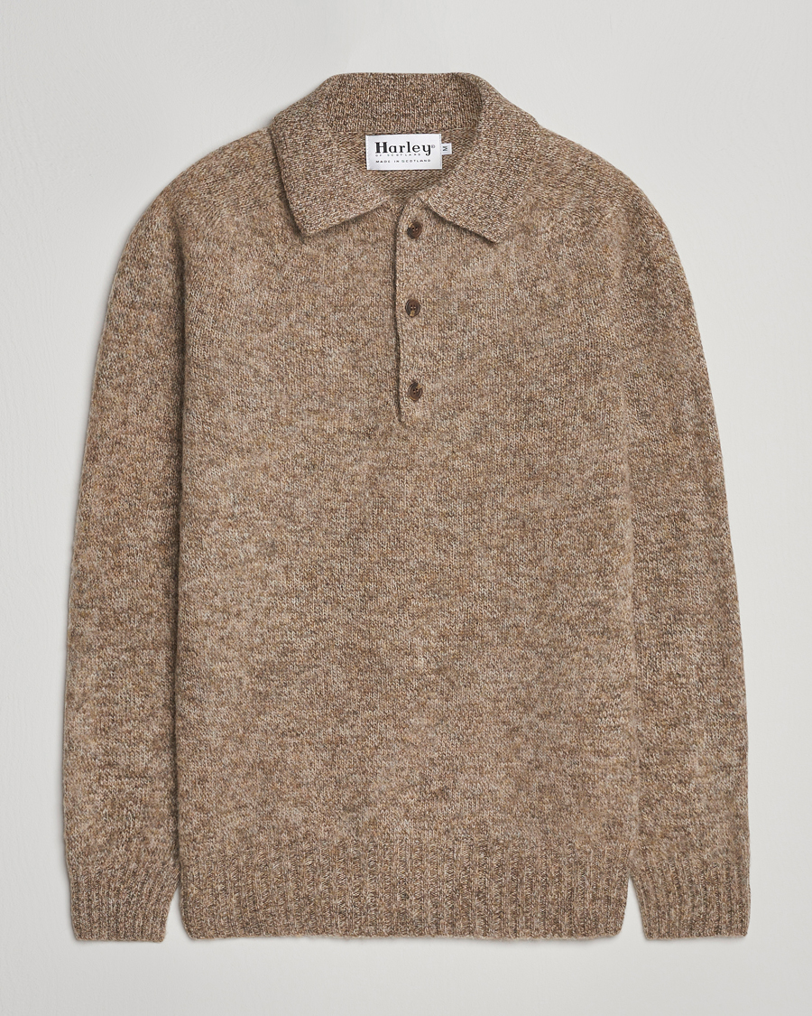 Herre | Gensere | Harley Of Scotland | Brushed Supersoft Lambswool Polo Pebble
