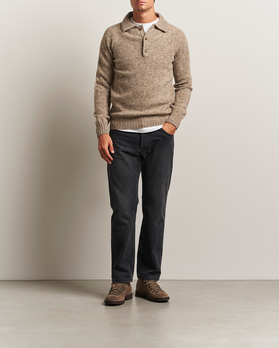 Herre | Gensere | Harley Of Scotland | Brushed Supersoft Lambswool Polo Pebble