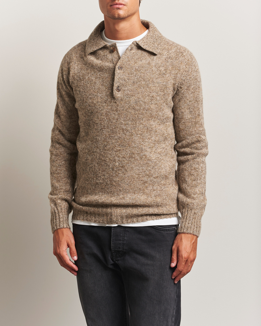 Herre | Gensere | Harley Of Scotland | Brushed Supersoft Lambswool Polo Pebble