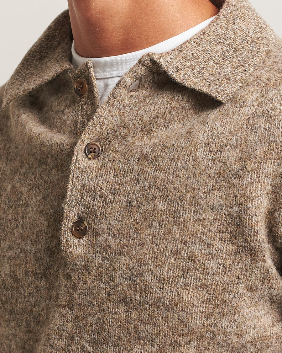 Herre | Gensere | Harley Of Scotland | Brushed Supersoft Lambswool Polo Pebble