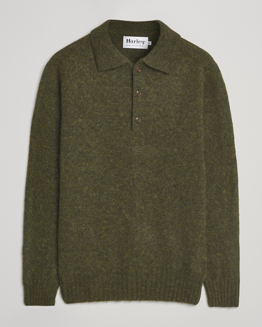 Herre | Gensere | Harley Of Scotland | Brushed Supersoft Lambswool Polo Scots Pine