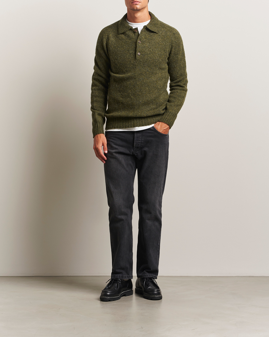 Herre | Gensere | Harley Of Scotland | Brushed Supersoft Lambswool Polo Scots Pine