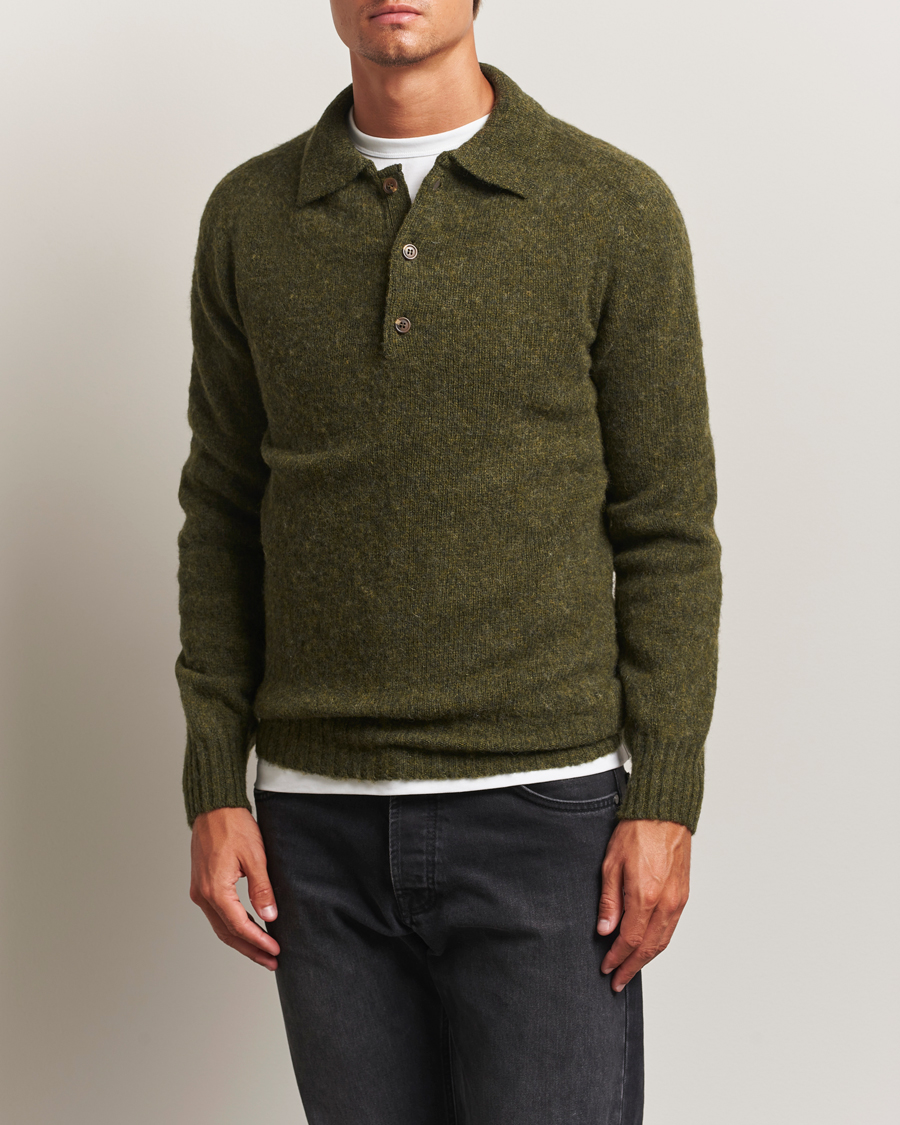 Herre | Gensere | Harley Of Scotland | Brushed Supersoft Lambswool Polo Scots Pine
