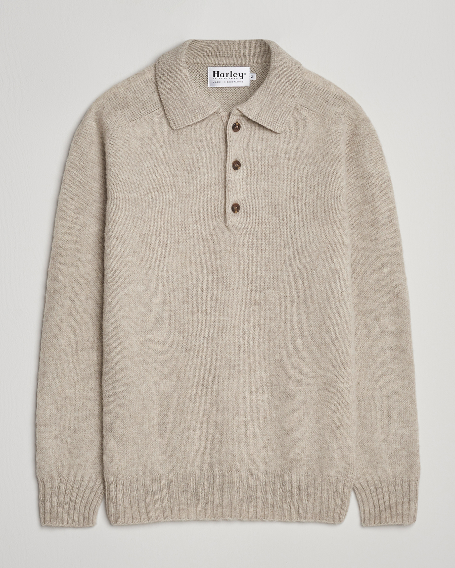 Herre | Gensere | Harley Of Scotland | Brushed Supersoft Lambswool Polo Vellum