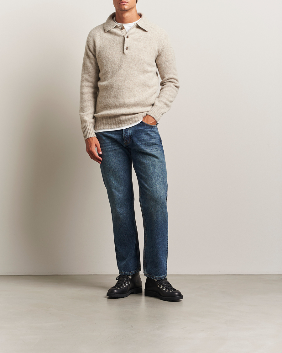 Herre | Gensere | Harley Of Scotland | Brushed Supersoft Lambswool Polo Vellum