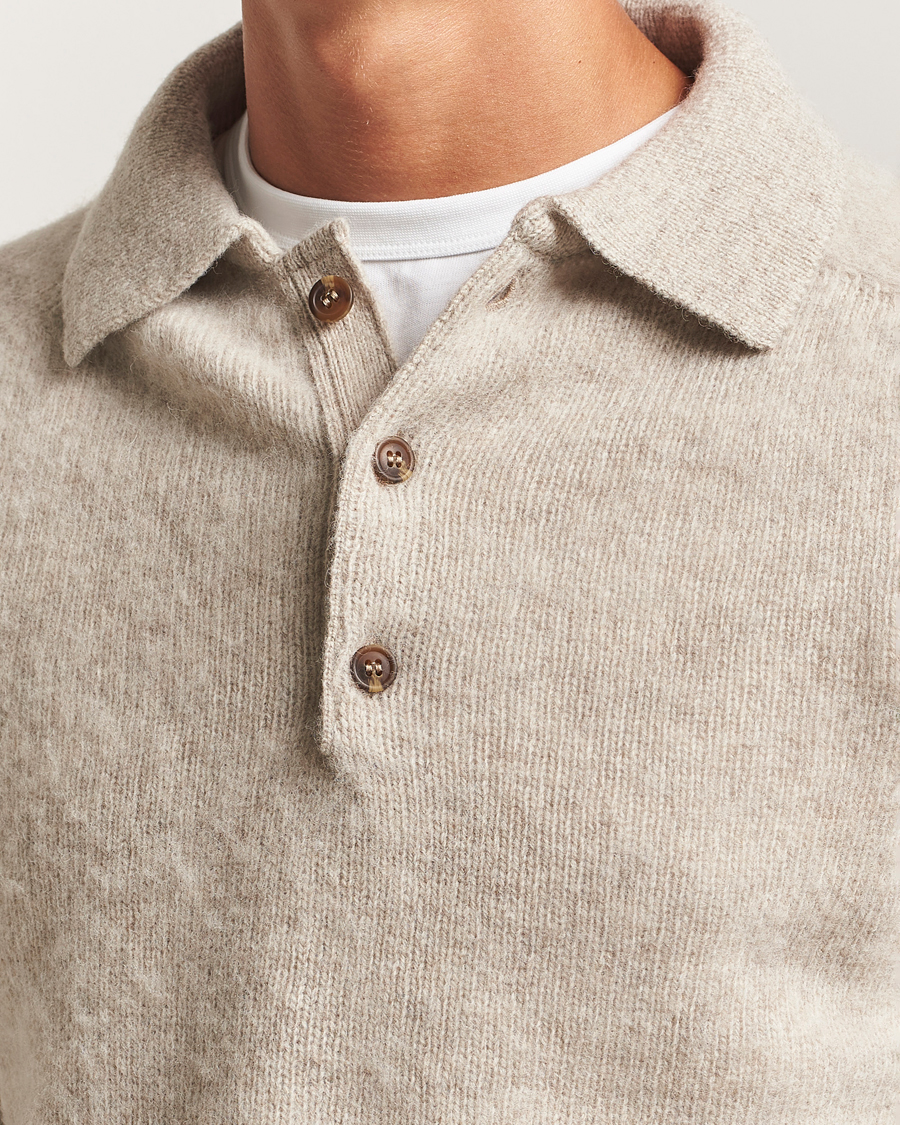 Herre | Gensere | Harley Of Scotland | Brushed Supersoft Lambswool Polo Vellum
