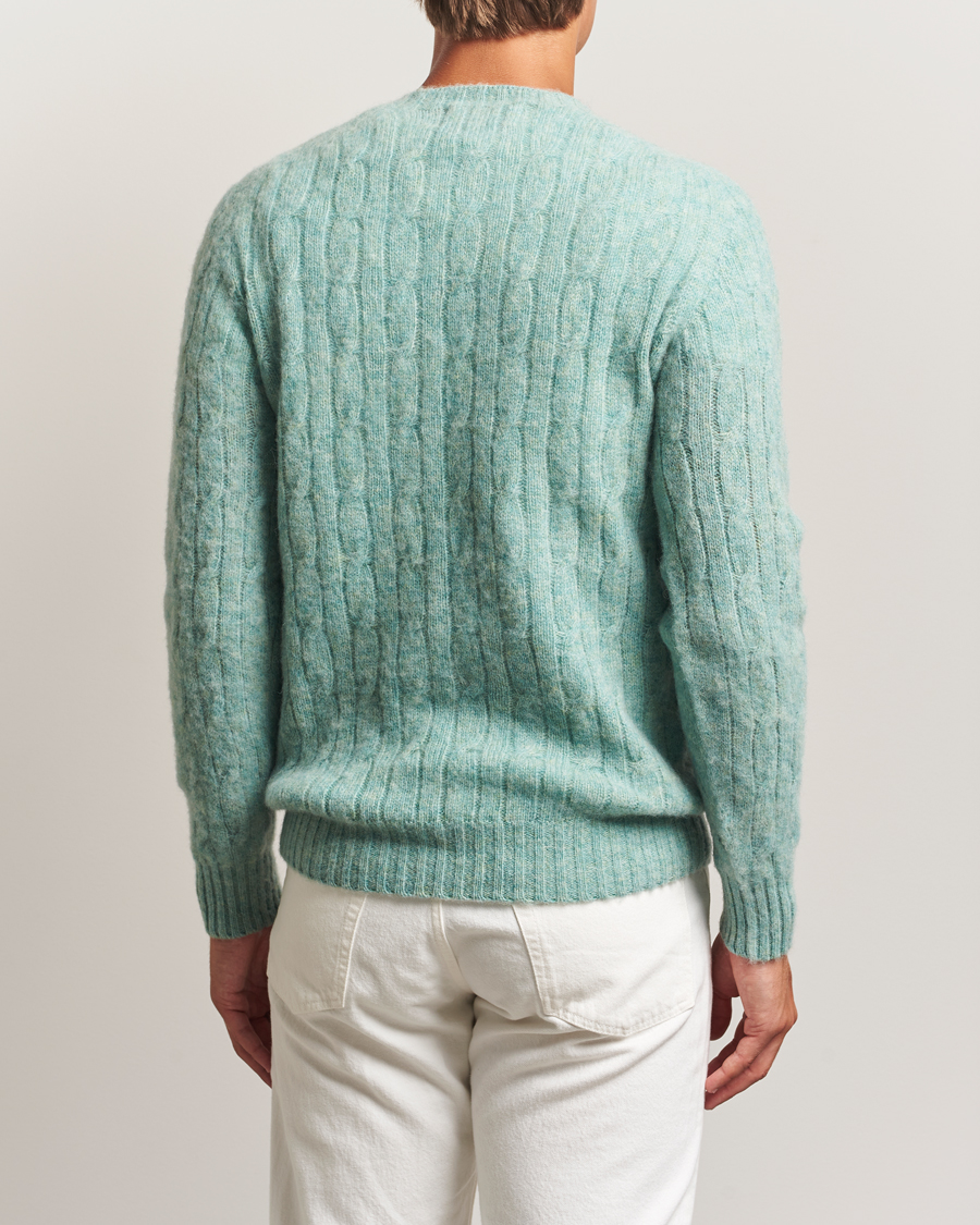Herre | Gensere | Harley Of Scotland | Brushed Supersoft Lambswool Cable Opal