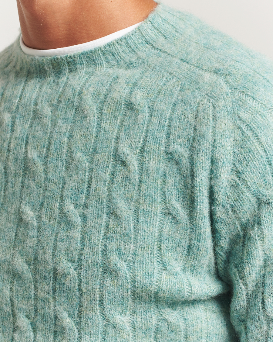 Herre | Gensere | Harley Of Scotland | Brushed Supersoft Lambswool Cable Opal