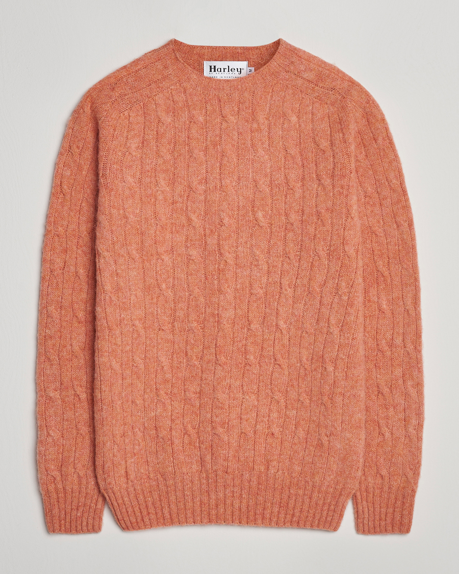 Herre | Gensere | Harley Of Scotland | Brushed Supersoft Lambswool Cable Parfait