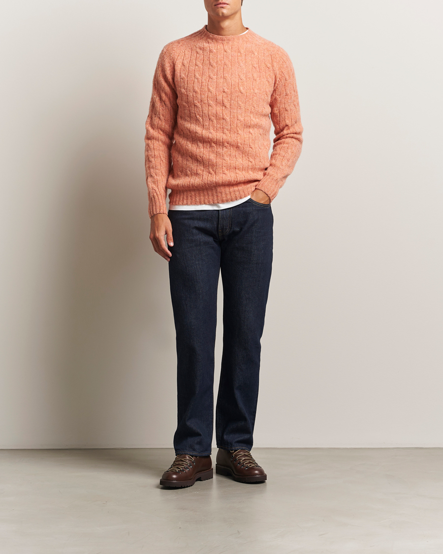 Herre | Gensere | Harley Of Scotland | Brushed Supersoft Lambswool Cable Parfait