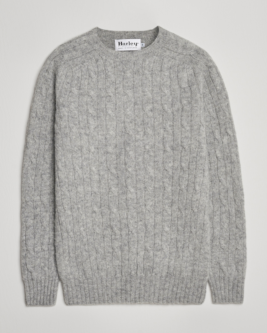 Herre | Gensere | Harley Of Scotland | Brushed Supersoft Lambswool Cable Silver
