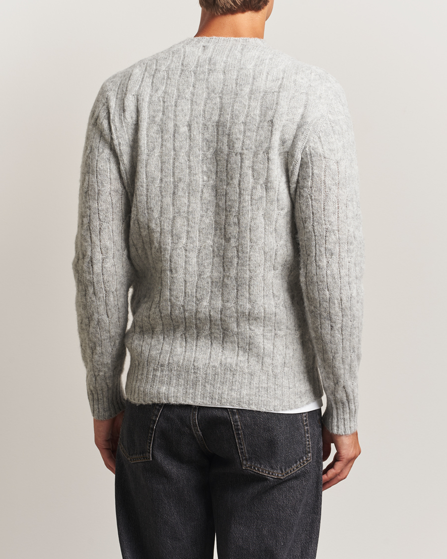 Herre | Gensere | Harley Of Scotland | Brushed Supersoft Lambswool Cable Silver