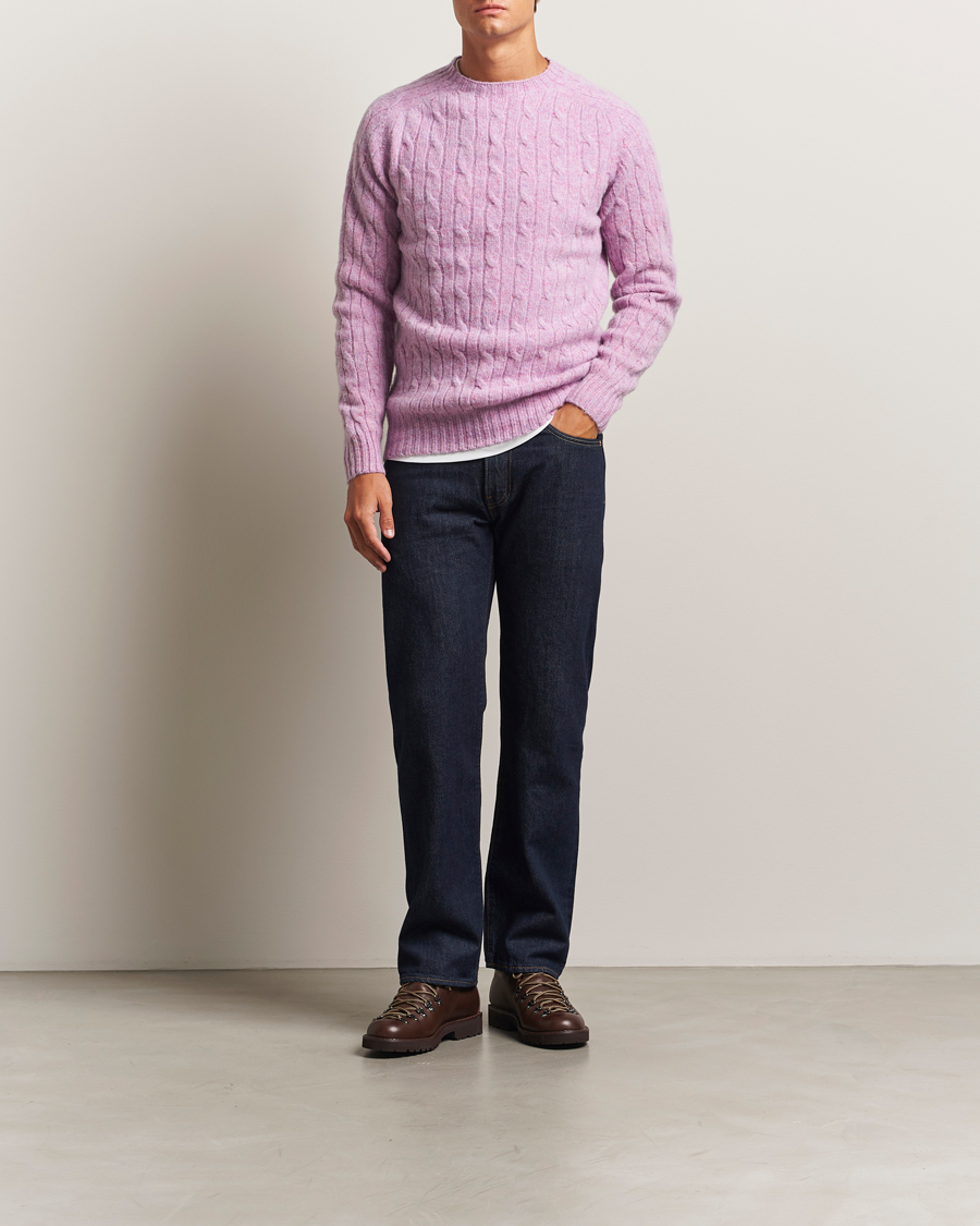 Herre | Gensere | Harley Of Scotland | Brushed Supersoft Lambswool Cable Sweetpea
