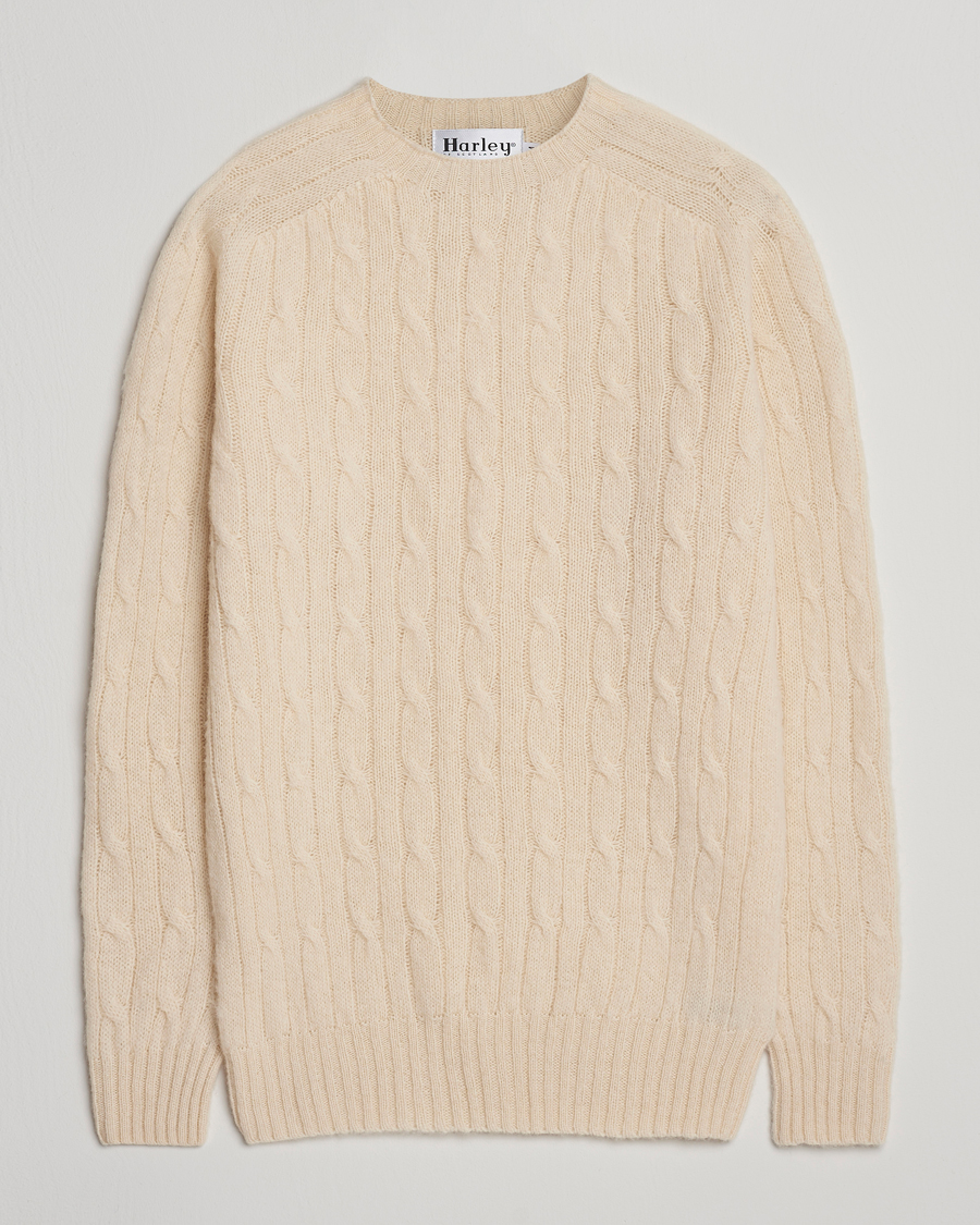 Herre | Gensere | Harley Of Scotland | Brushed Supersoft Lambswool Cable Vanilla