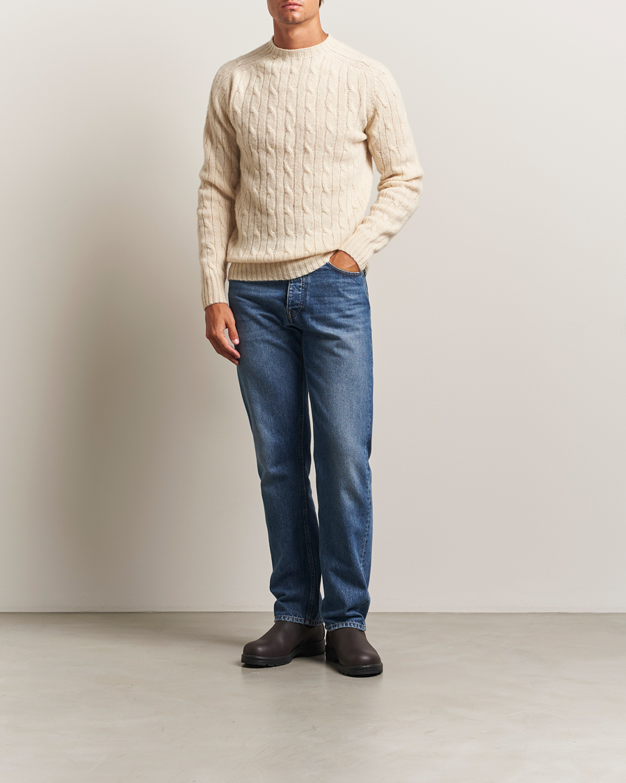 Herre | Gensere | Harley Of Scotland | Brushed Supersoft Lambswool Cable Vanilla