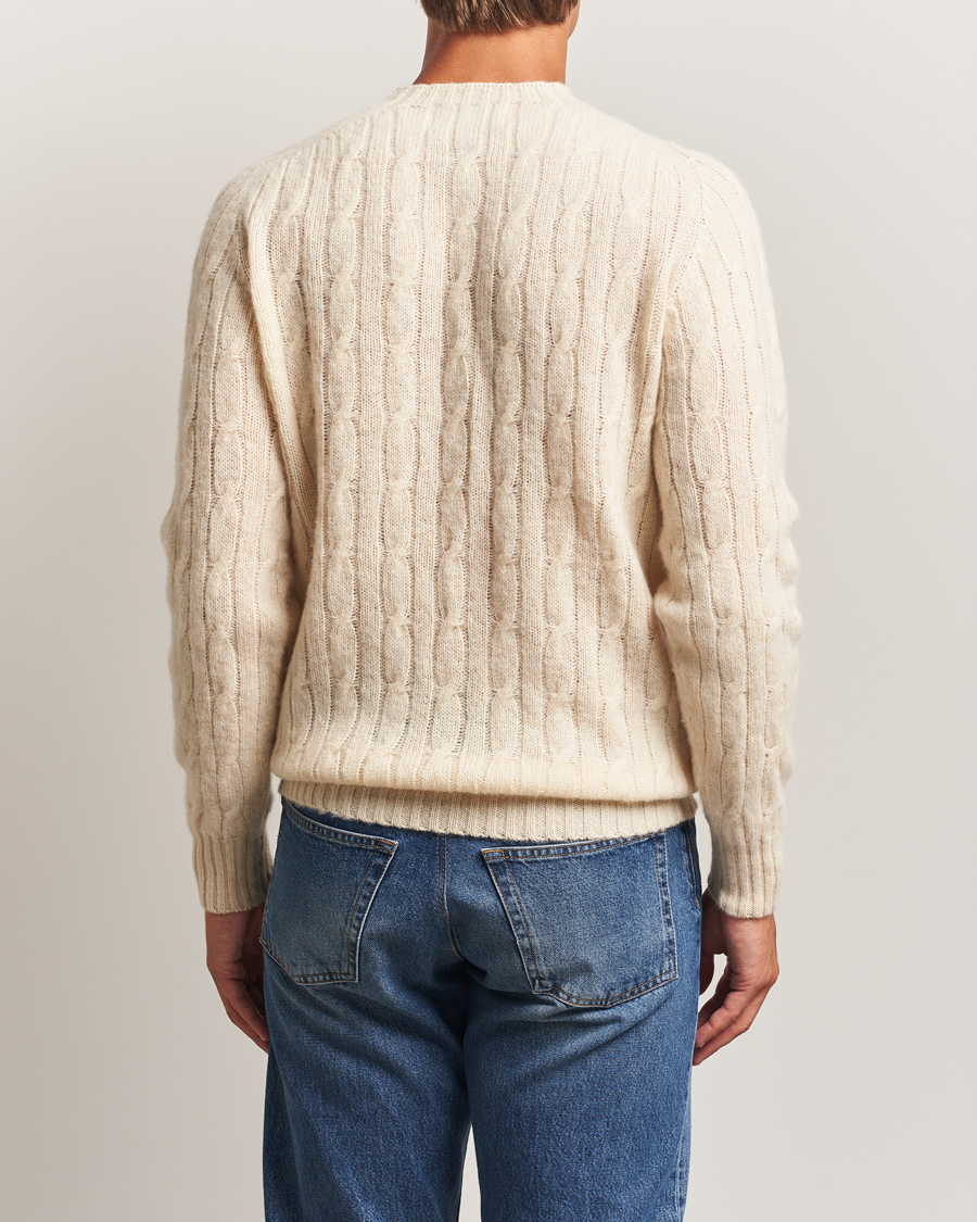 Herre | Gensere | Harley Of Scotland | Brushed Supersoft Lambswool Cable Vanilla