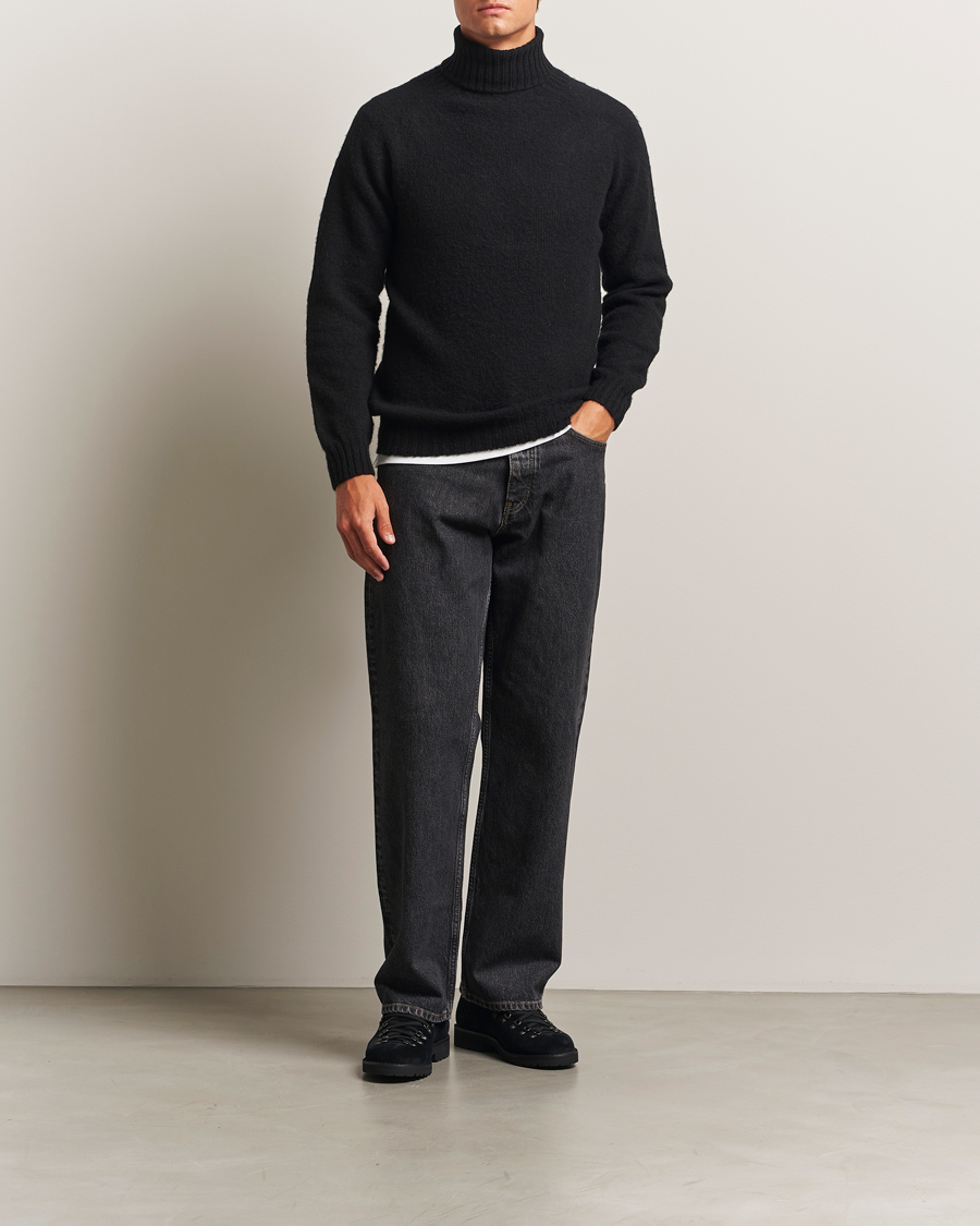 Herre | Gensere | Harley Of Scotland | Brushed Supersoft Lambswool Rollneck Black