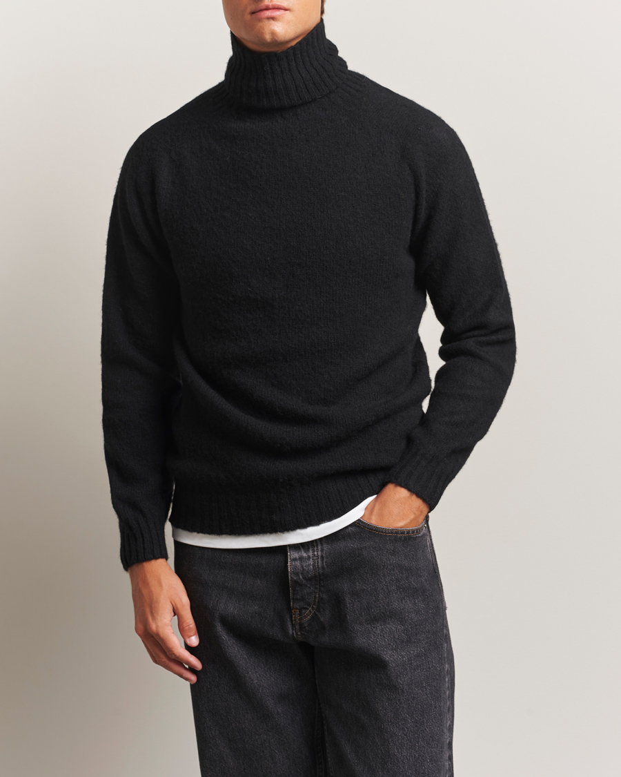 Herre | Gensere | Harley Of Scotland | Brushed Supersoft Lambswool Rollneck Black