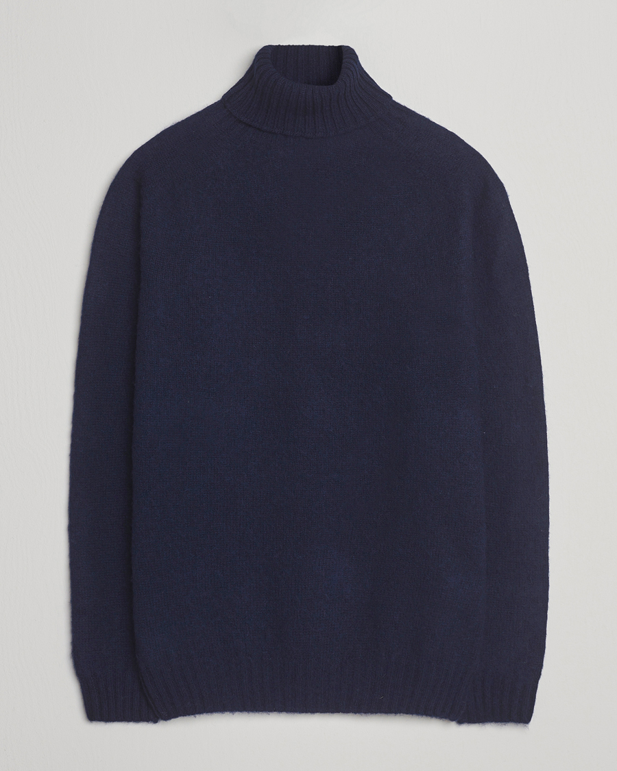 Herre | Gensere | Harley Of Scotland | Brushed Supersoft Lambswool Rollneck Navy