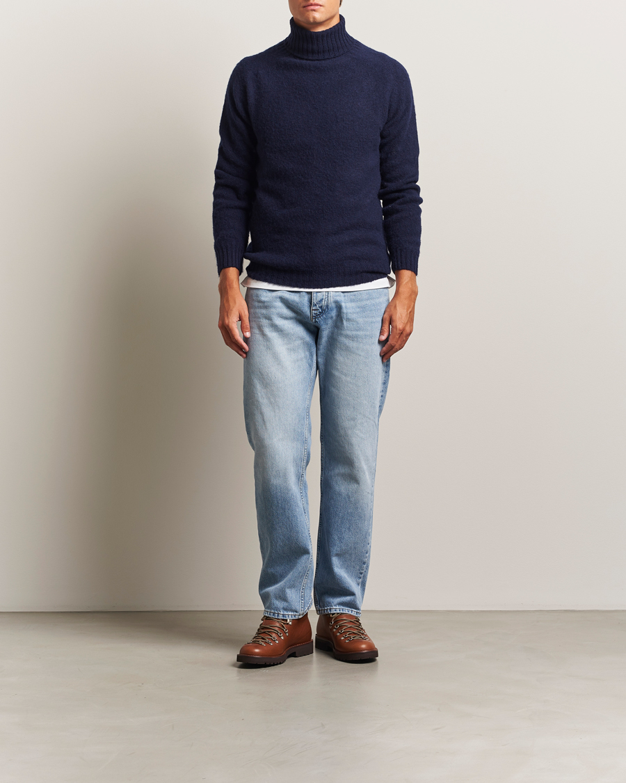 Herre | Gensere | Harley Of Scotland | Brushed Supersoft Lambswool Rollneck Navy