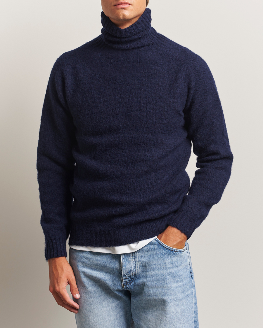 Herre | Gensere | Harley Of Scotland | Brushed Supersoft Lambswool Rollneck Navy
