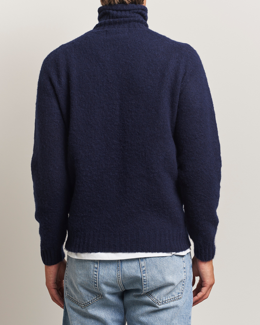Herre | Gensere | Harley Of Scotland | Brushed Supersoft Lambswool Rollneck Navy