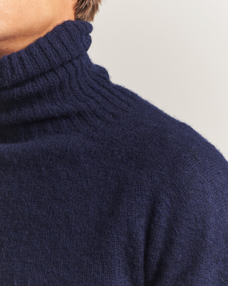 Herre | Gensere | Harley Of Scotland | Brushed Supersoft Lambswool Rollneck Navy