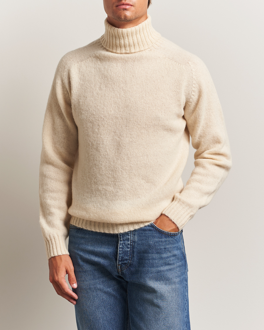 Herre | Gensere | Harley Of Scotland | Brushed Supersoft Lambswool Rollneck Vanilla