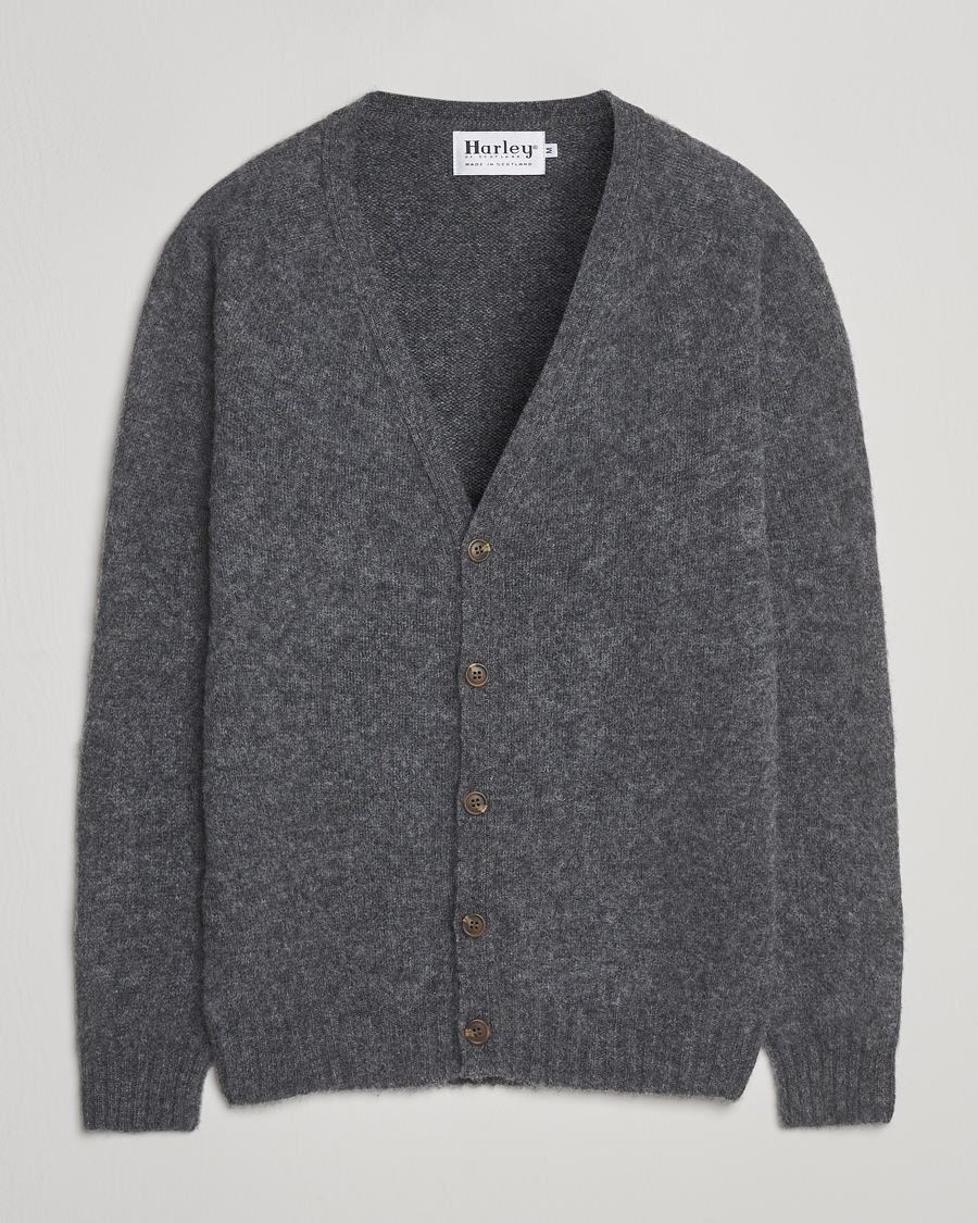 Herre | Gensere | Harley Of Scotland | Brushed Supersoft Lambswool Cardigan Basalt