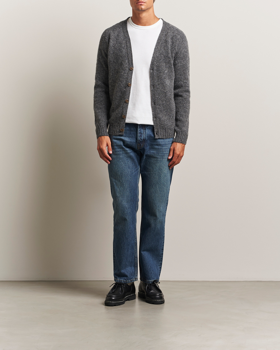 Herre | Gensere | Harley Of Scotland | Brushed Supersoft Lambswool Cardigan Basalt