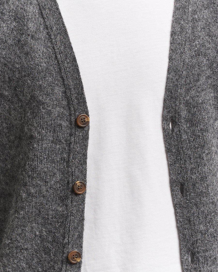 Herre | Gensere | Harley Of Scotland | Brushed Supersoft Lambswool Cardigan Basalt