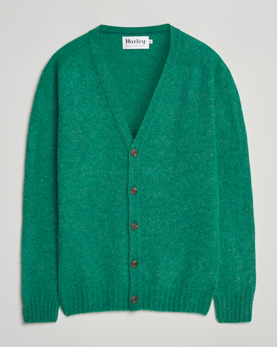 Herre | Gensere | Harley Of Scotland | Brushed Supersoft Lambswool Cardigan Evergreen