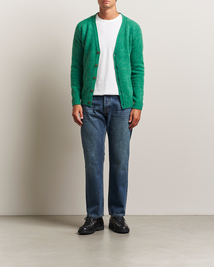 Herre | Gensere | Harley Of Scotland | Brushed Supersoft Lambswool Cardigan Evergreen